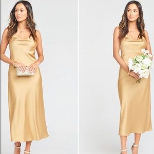 Verona Cowl Dress in True Gold Luxe Satin